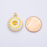 16K Gold Filled 20mm Happy Smiley Face Celestial Sun Enamel Round Charm | Charms-01242