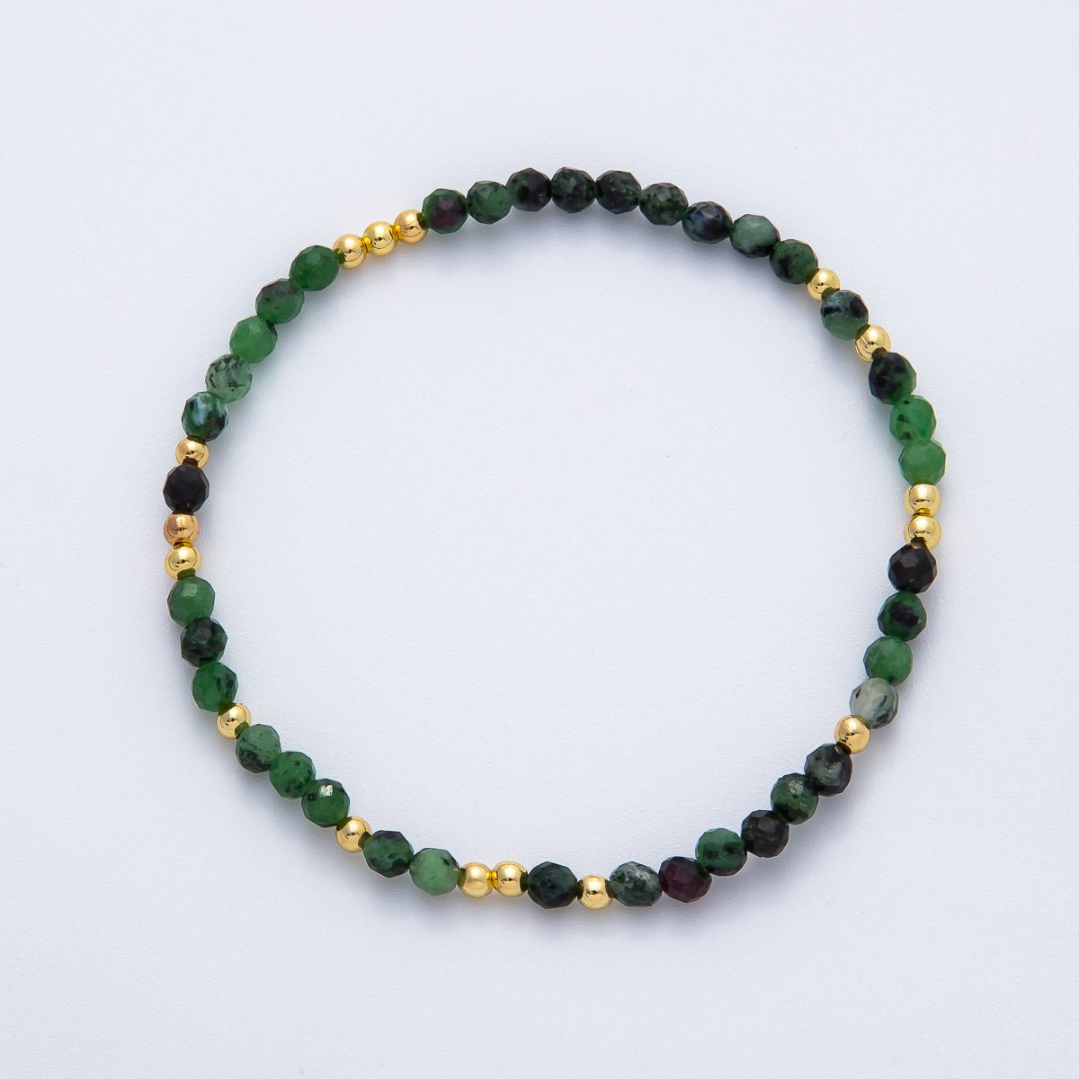 18K Gold Filled 4.1mm White, Fuchsia, Green Gemstone Handmade Beaded Bracelet | WA-3451 - WA-3457