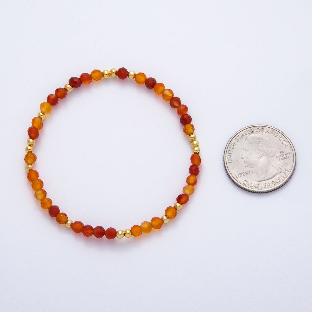 18K Gold Filled 4.1mm White, Fuchsia, Green Gemstone Handmade Beaded Bracelet | WA-3451 - WA-3457