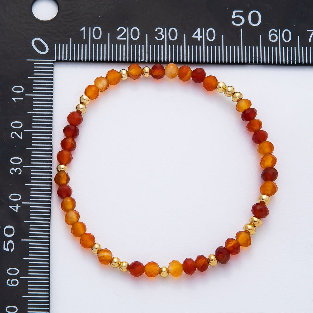 18K Gold Filled 4.1mm White, Fuchsia, Green Gemstone Handmade Beaded Bracelet | WA-3451 - WA-3457
