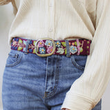 Wildberry Hand-Embroidered Floral Wide Belt