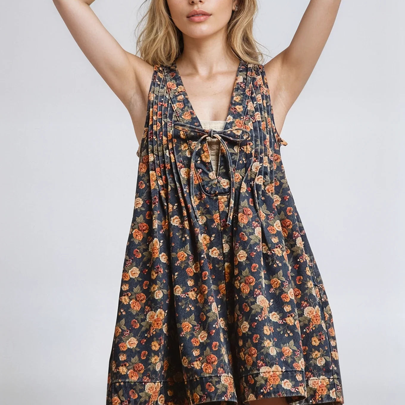 Vintage Bloom Denim Romper