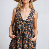 Vintage Bloom Denim Romper
