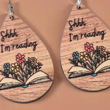 Adorable Wood Shhhh I am Reading Earrings