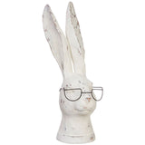 Whimsical Rabbit with Glasses Figurine – Vintage White Décor