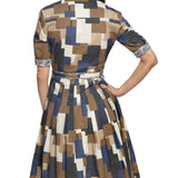 Mrs Maisel Geometric Shirtwaist Dress – Chocolate & Blue Squares