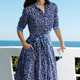 Mrs Maisel Dress Navy White Polka Dot Print Cotton Voile
