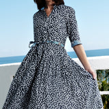 Mrs Maisel Dress Navy White Polka Dot Print Cotton Voile