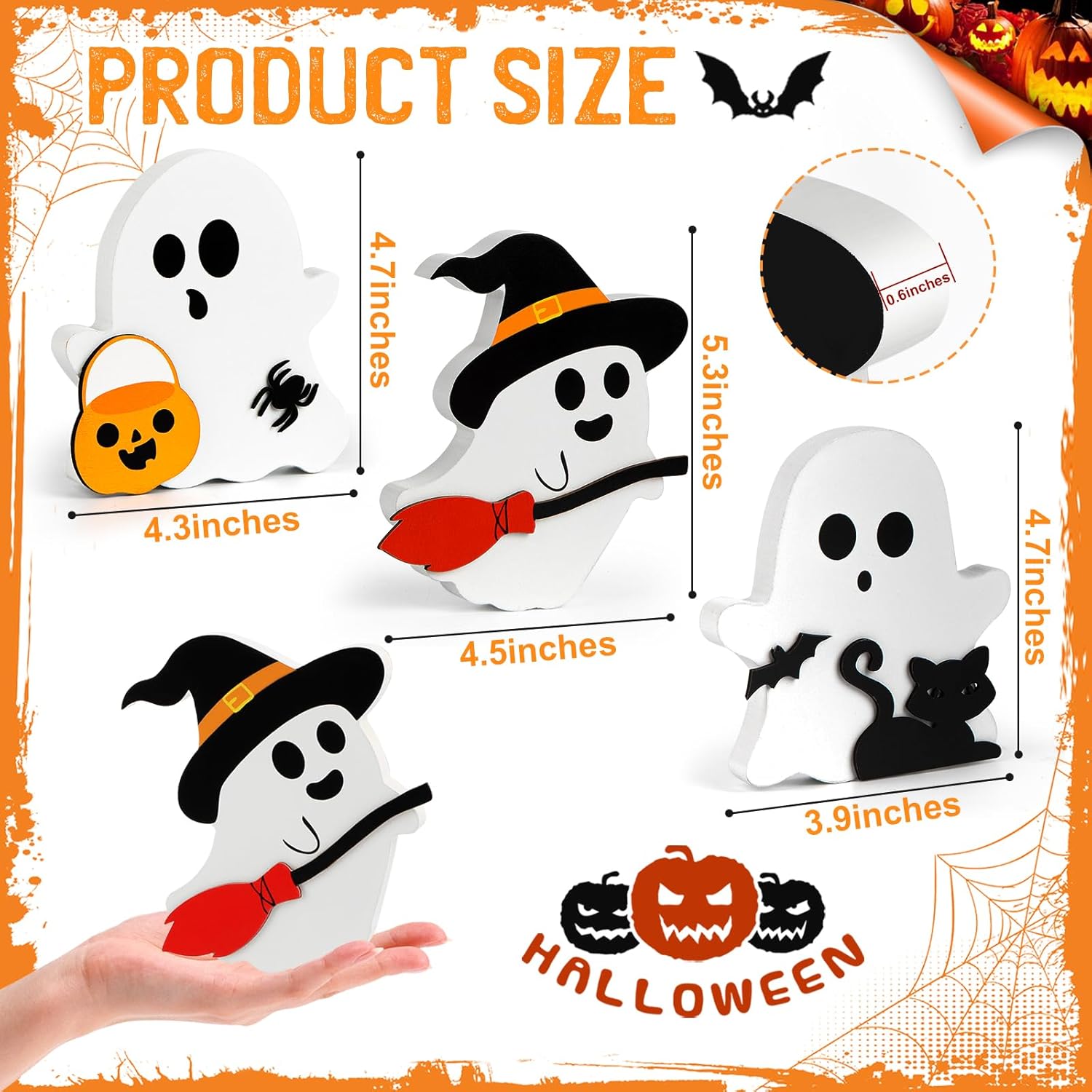 Spooky Cute Wooden Ghost Halloween Décor – Set of 3
