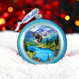 Alaska Eagle Mountain Landscape Hand-Painted Glass Christmas Ornament