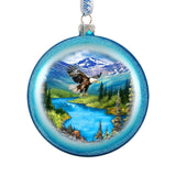 Alaska Eagle Mountain Landscape Hand-Painted Glass Christmas Ornament