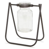 Hanging Glass Jar Vases with Rustic Metal Stands – Set of 2