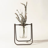 Hanging Glass Jar Vases with Rustic Metal Stands – Set of 2