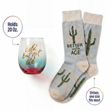 Bold But Not Old Gift Set | Wine Glass & Better with Age Socks in Gift Bag | Ready to Gift!