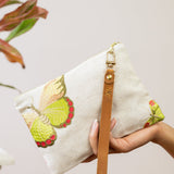 Embroidered Butterfly Linen Wristlet Purse – Handmade Floral Clutch