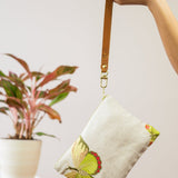 Embroidered Butterfly Linen Wristlet Purse – Handmade Floral Clutch