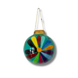 Hand-Painted Mexican Ceramic Flower Ornament – Colorful Boho Sphere