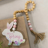 Hello Spring Bunny Wooden Bead Garland – Pastel Farmhouse Décor