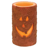 Jack-O'-Lantern LED Timer Pillar Candle | Rustic Halloween Decor