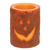 Jack-O'-Lantern LED Timer Pillar Candle | 4" Rustic Halloween Decor