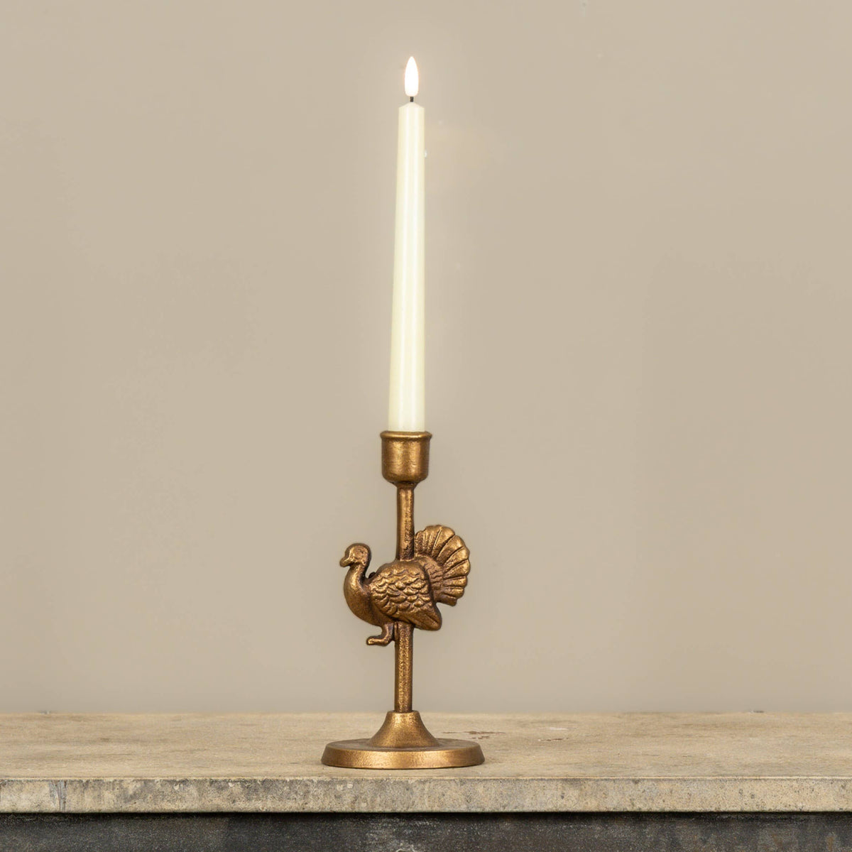 8" Gold Turkey Taper Candle Holder – Elegant Thanksgiving Decor