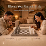 Grey Oceanic and White Marble Chess Set - 15 Inch Handcrafted Natural Stone