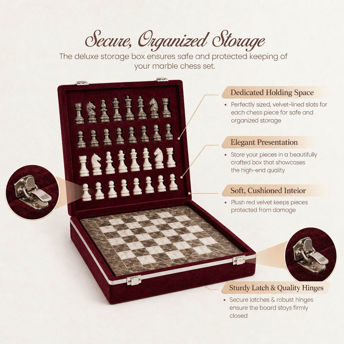 Grey Oceanic and White Marble Chess Set - 15 Inch Handcrafted Natural Stone