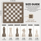 Grey Oceanic and White Marble Chess Set - 15 Inch Handcrafted Natural Stone