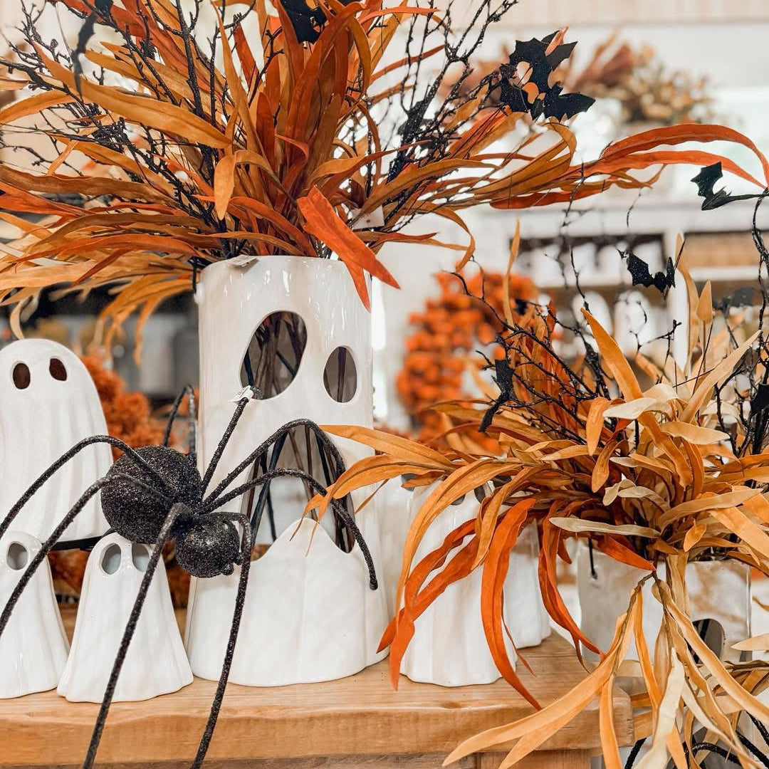 Ceramic Ghost Face Lantern with Metal Handle