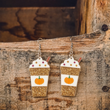 Pumpkin Spice Latte Earrings – Glittery Fall Coffee Cup Dangles