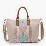 JoJo Boho Satchel Bag – Colorful Geometric Print & Crossbody Strap