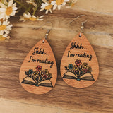 Adorable Wood Shhhh I am Reading Earrings