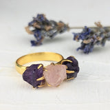 Amethyst/Rose Quartz Cluster Ring - Gold