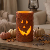 Jack-O'-Lantern LED Timer Pillar Candle | Rustic Halloween Decor