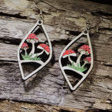 Red Mushroom Garden Wooden Earrings – Whimsical Woodland Jewelry