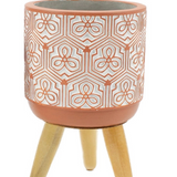 Apricot Boho Mini Planter with Geometric Floral Design