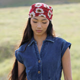 Retro Daisy Floral Scarf – Red & Cream | Downeast