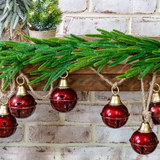 Vintage Burgundy Christmas Bell Garland – 54" Rustic Holiday Décor