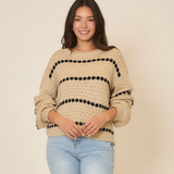 Cozy Dotted Stripe Balloon Sleeve Sweater – Oatmeal & Black