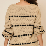 Cozy Dotted Stripe Balloon Sleeve Sweater – Oatmeal & Black