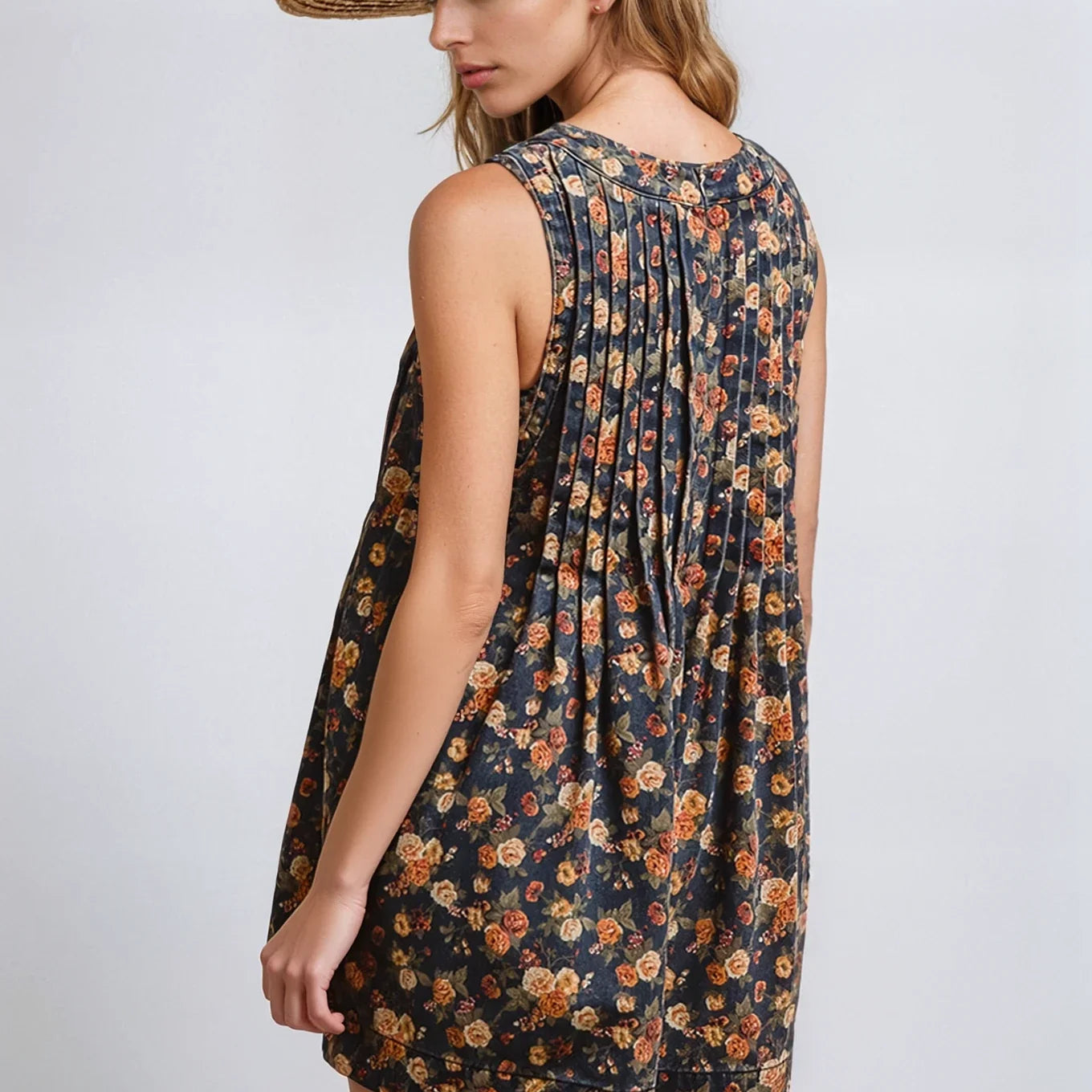 Vintage Bloom Denim Romper