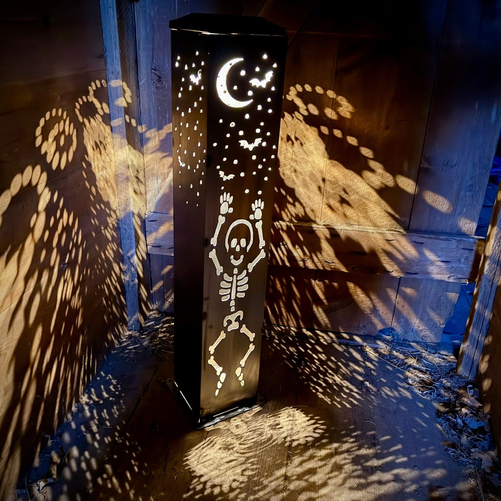 Dancing Bones Solar Skeleton Lights | Rustic Steel Halloween Luminaries