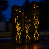 Dancing Bones Solar Skeleton Lights | Rustic Steel Halloween Luminaries
