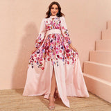 Blushing Blooms Floral Maxi Dress – Elegant Front Slit