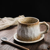 Vintage Stoneware Coffee Cup & Saucer – Rustic Cottagecore Style
