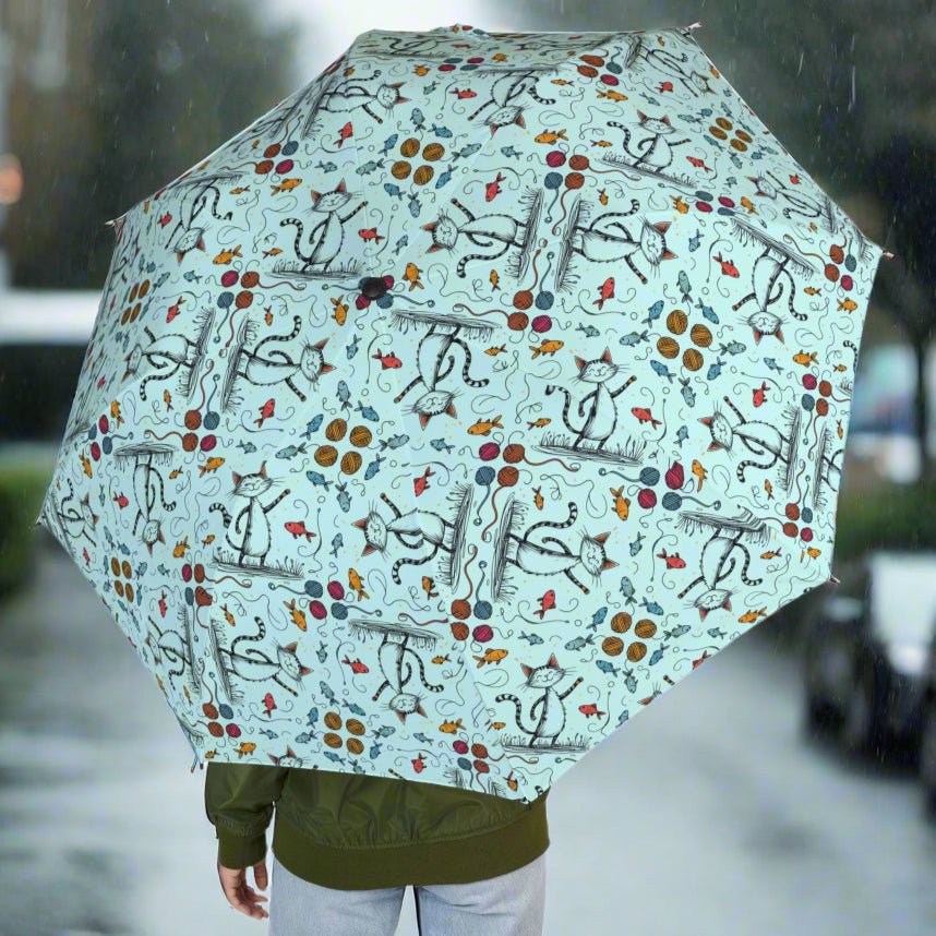 Happy Cat Patterned Umbrella for Every Occasion (Semi-Automatic)