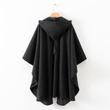 Midnight Wanderer Hooded Cape Coat – Oversized Black Poncho