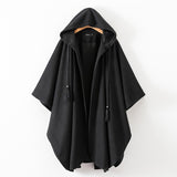 Midnight Wanderer Hooded Cape Coat – Oversized Black Poncho
