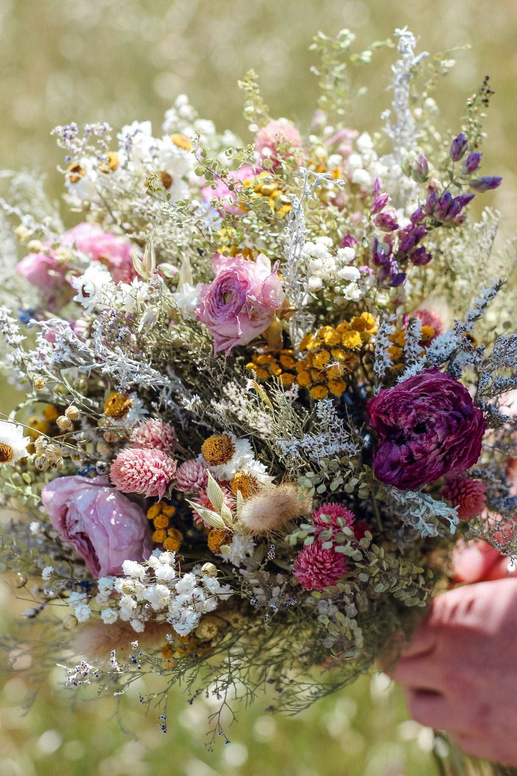 Flower Crown Ranunnculus & Lavender Dried / Dry Flower Wedding, Rustic Boho Brides, Bridesmaid bouquet, Wildflowers Dried bouquet