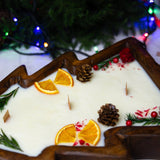 Large Christmas Tree Wooden Dough Bowl Scented Candle – Handcrafted Soy Wax Holiday Decor & Gift